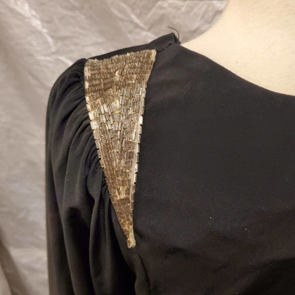 Vintage Ricki Lang for Nuit Women's Black Long Sleeve Dress with Beaded Shoul... - Picture 4 of 6
